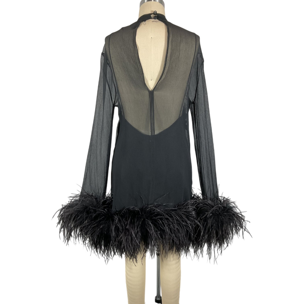 Taller Marmo Feather Trimmed Black Spirito Mini Dress Size IT 42 - Picture 3 of 7